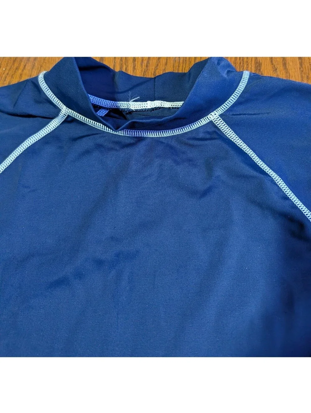 Lands' End Boys Navy Blue with White Trim Mock Neck Rashguard